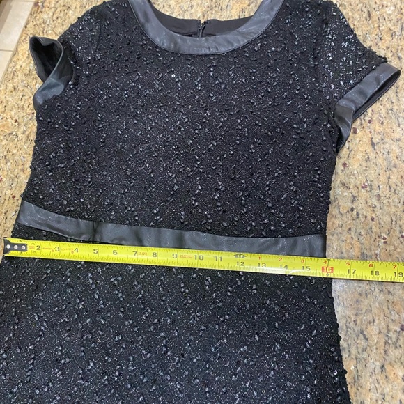 Karl Lagerfeld Black Textured Dress with Faux Leather Trim - Picture 6 of 9